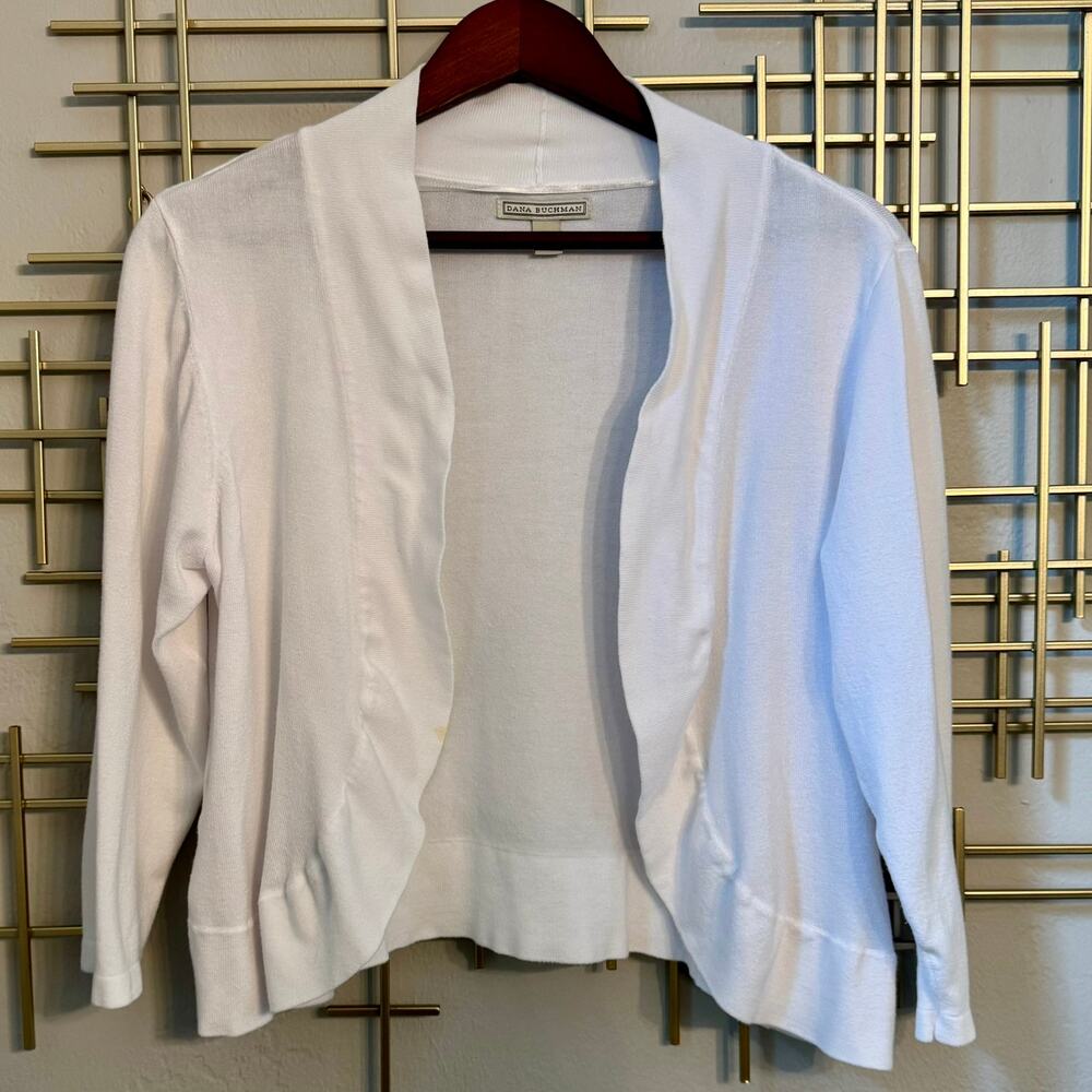 Dana Buchman White Lightweight Open Front Cardigan Sweater L